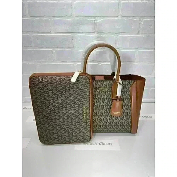 Michael Kors  Satchel Kali Medium with Ipad Case Tote Shoulder Bag Brown Gold - Picture 1 of 12